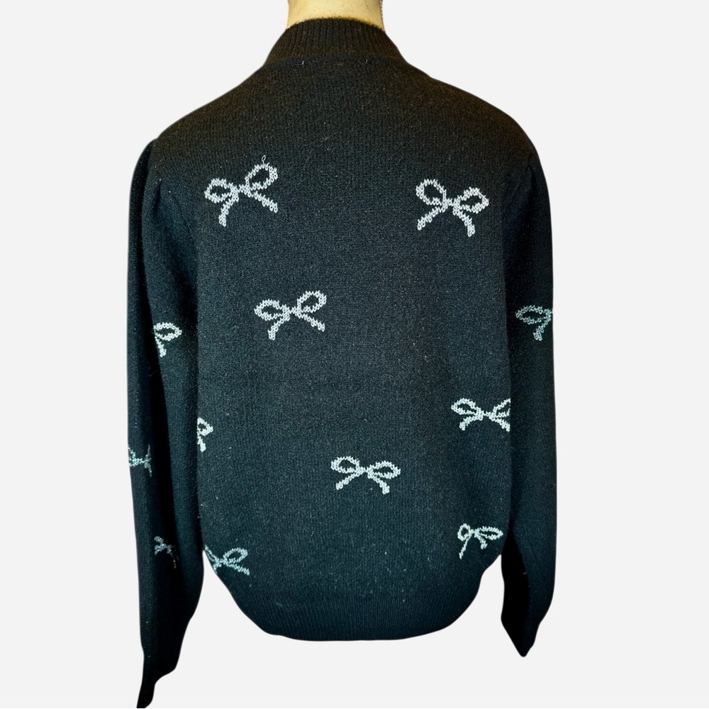 Nanette Lepore NWT Black Sweater with Silver Bow Design - Picture 4 of 9
